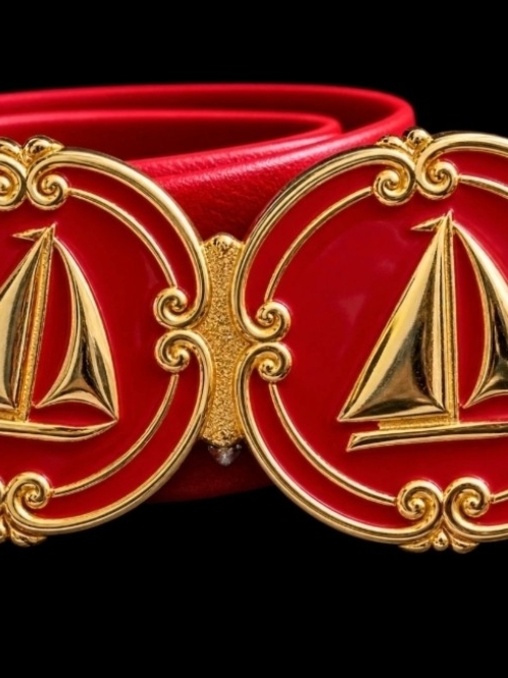 Luxury Red Leather Belt with Gold Nautical BuckleDouglas Paquette